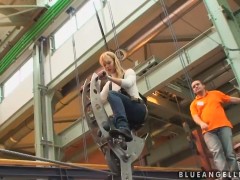 Blonde Blue Angel touches her love tunnel playfully