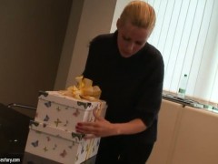 Sophie Moone openes Christmas presents and gets naughty